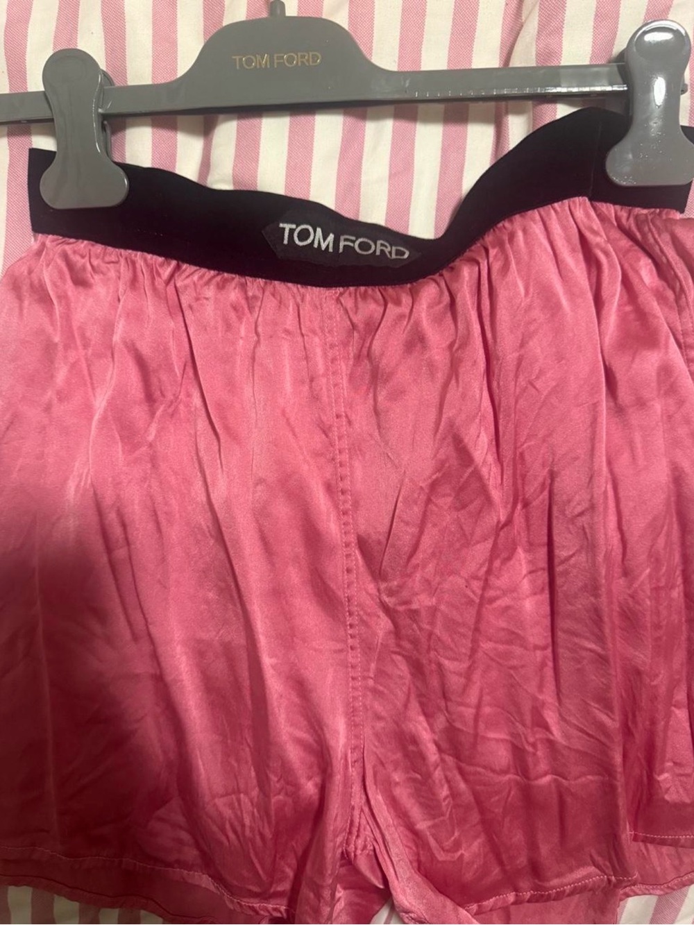 Tom Ford Kids Hot Pink Satin Shorts with Black Waistband